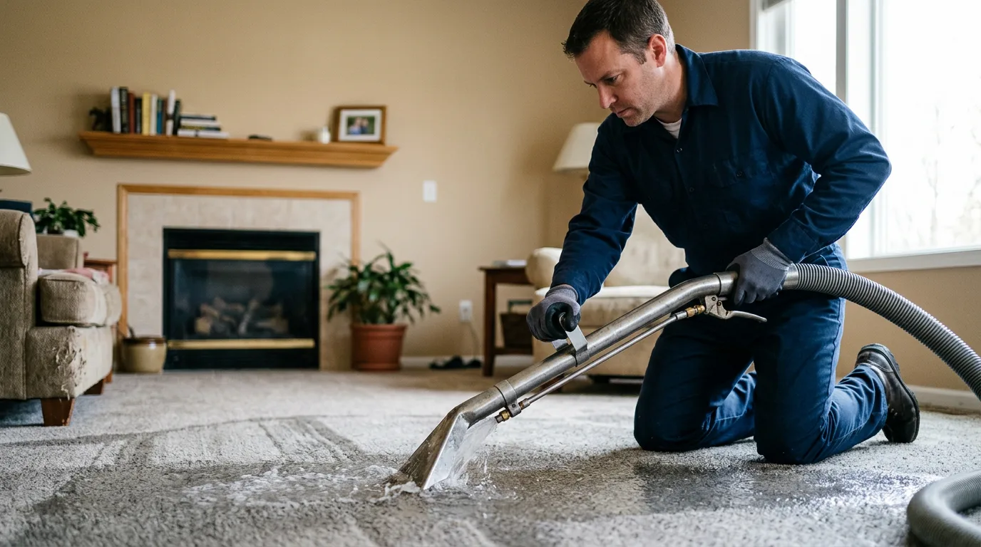 Water damage restoration technician working near Hollister, MO